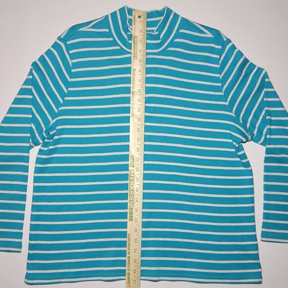 L.L. Bean Womens Sky Blue and White Striped 1/4 Zip Long Sleeve Shirt Size 2X - Picture 13 of 13